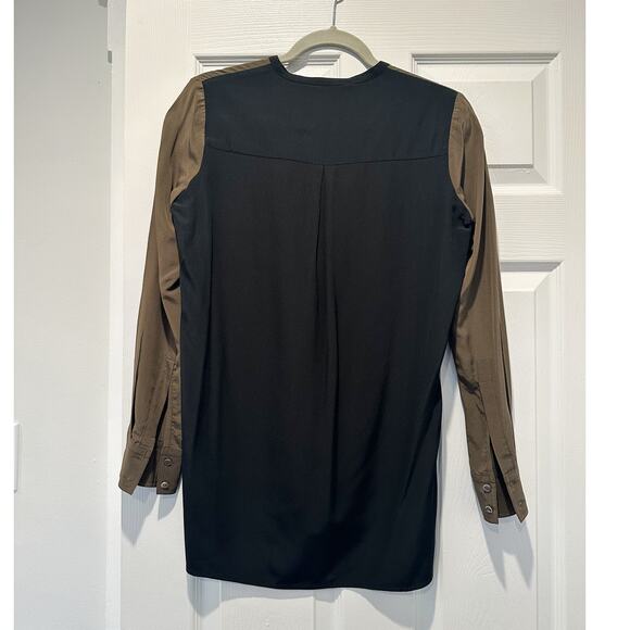 Vince Silk Olive Green and Black Two Toned Colorblock Blouse 2 - Picture 5 of 11
